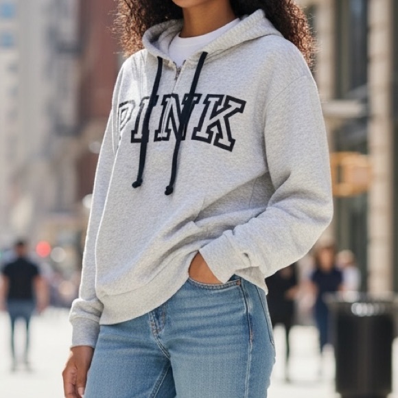 (NWT) Victoria’s Secret PINK Everyday Lounge 1/4 Zip in Heather Stone Grey - Picture 2 of 16